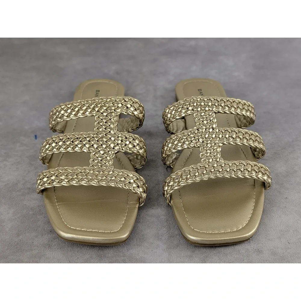 Bandolino Women Gold Braided Multi Strap Square Toe Flat Slide Sandals Size 7.5M